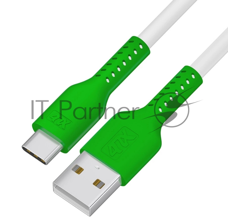 Кабель 1.0m TypeC, QC, белый, зеленый ПВХ