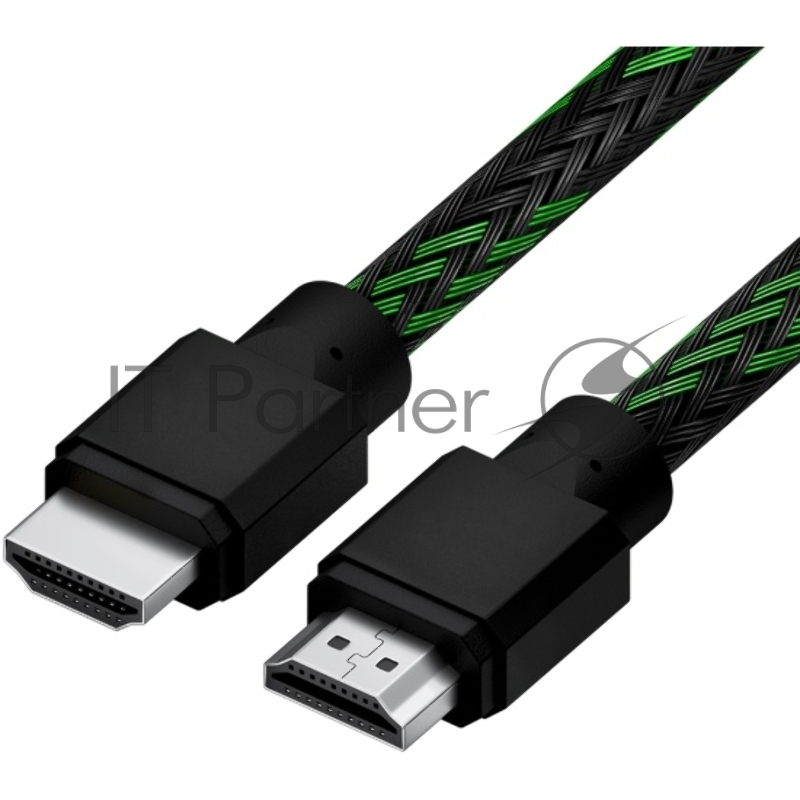 Кабель 0.5m HDMI 2.0, BICOLOR черно-зеленый нейлон, Ultra HD, 4K 60 fps 60Hz/5K*30Hz, 3D, AUDIO, 18.0 Гбит/с, 28AWG
