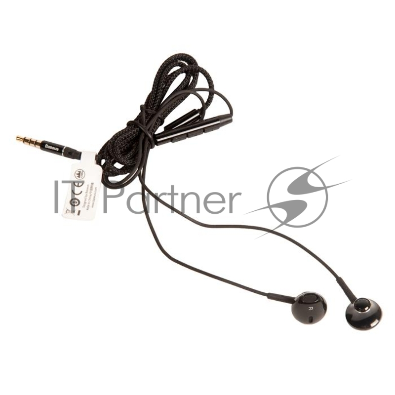 Наушники BASEUS H06 проводные с микрофоном и пультом управления, jack 3.5 мм, черный