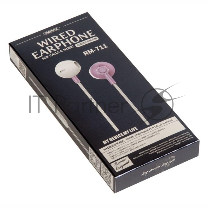 Наушники REMAX RM-711 Wired Earphone микрофон, подключение Jack 3.5 mm, розовый