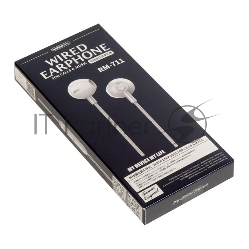 Наушники REMAX RM-711 Wired Earphone микрофон, подключение Jack 3.5 mm, серебристый