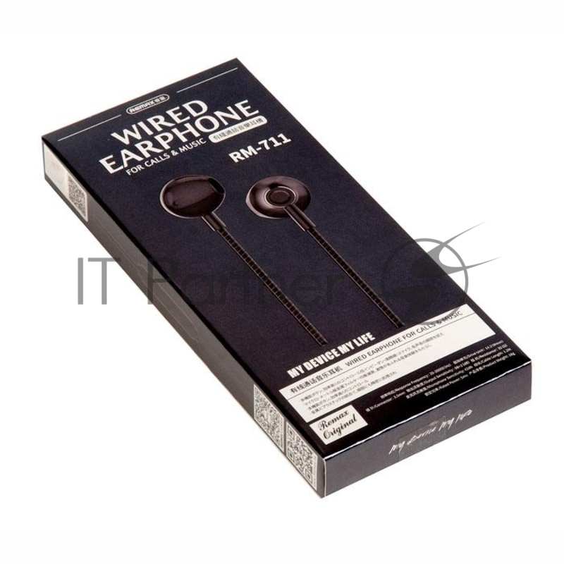 Наушники REMAX RM-711 Wired Earphone микрофон, подключение Jack 3.5 mm, черный