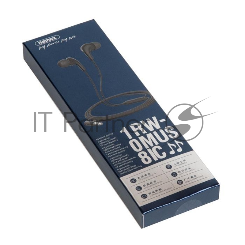 Наушники REMAX RW-108 Wired Earphone For Calls & Music микрофон, подключение Jack 3.5 mm, черный