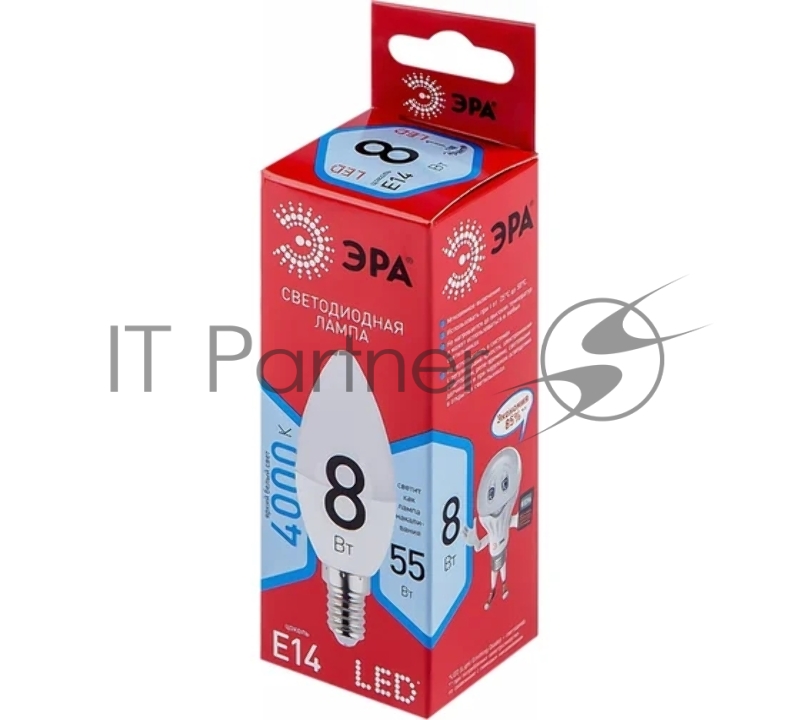 Лампа светодиодная B35-8W-840-E14 R (диод свеча 8Вт нейтр. E14) Эра Б0050200