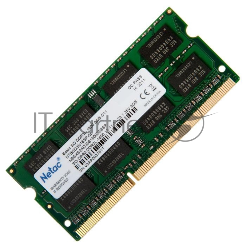 Модуль памяти Netac SO-DIMM DDR3L DIMM 8Gb PC12800, 1600Mhz, NTBSD3N16SP-08