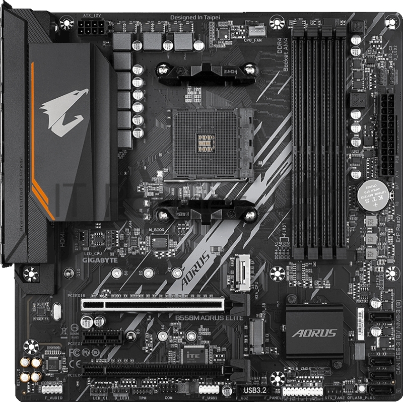 Материнская плата GIGABYTE B550M AORUS ELITE / AMD B550 AM4 4xDDR4-4733 2xM.2 4xSATA DVI-D HDMI / mATX