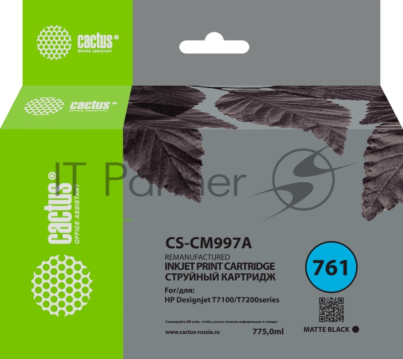 Картридж струйный Cactus CS-CM997A №761 черный матовый (775мл) для HP DesignJet T7100/Т7200