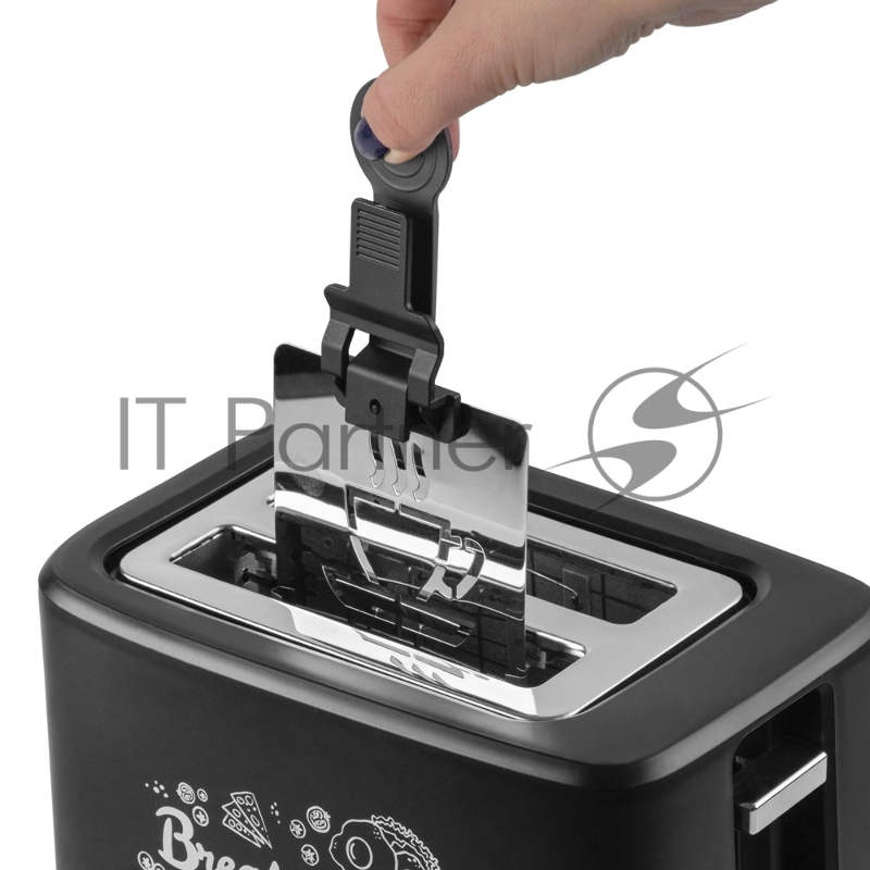 Тостер электрический ENDEVER Skyline ST-123, мощность 800 Вт, цвет черный/стальной, 7 степеней подж, съемный трафарет для рисунка-чашка кофе, 6 шт/уп