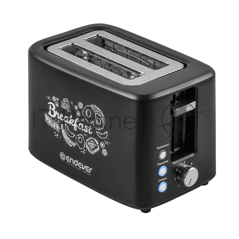 Тостер электрический ENDEVER Skyline ST-123, мощность 800 Вт, цвет черный/стальной, 7 степеней подж, съемный трафарет для рисунка-чашка кофе, 6 шт/уп