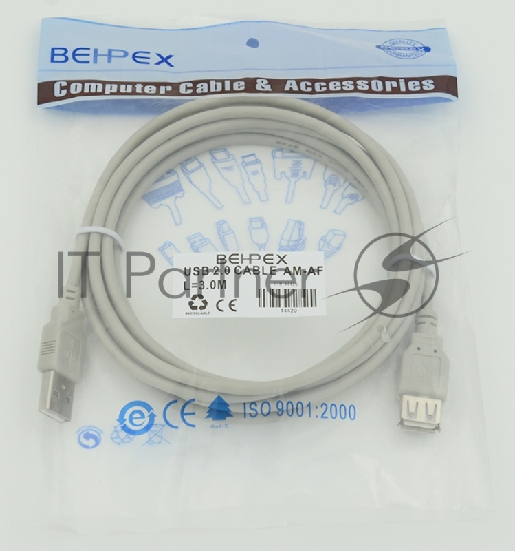 Кабель USB 2.0 Am-Af удлинитель 3м