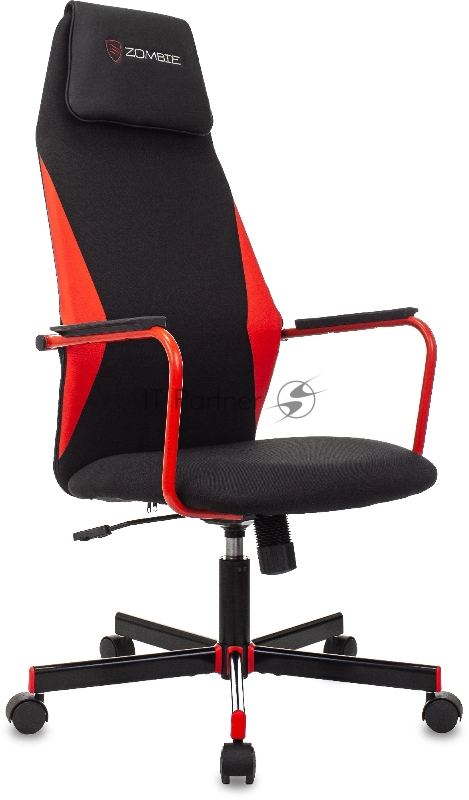 Кресло игровое Zombie ONE черный/красный сиденье черный текстиль/эко.кожа с подголов. крестов. металл