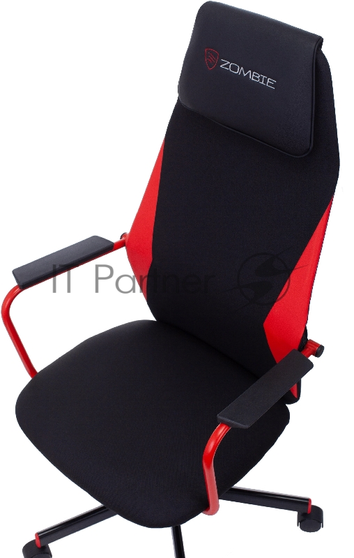 Кресло игровое Zombie ONE черный/красный сиденье черный текстиль/эко.кожа с подголов. крестов. металл