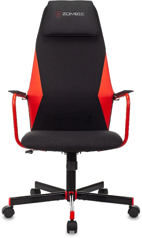 Кресло игровое Zombie ONE черный/красный сиденье черный текстиль/эко.кожа с подголов. крестов. металл