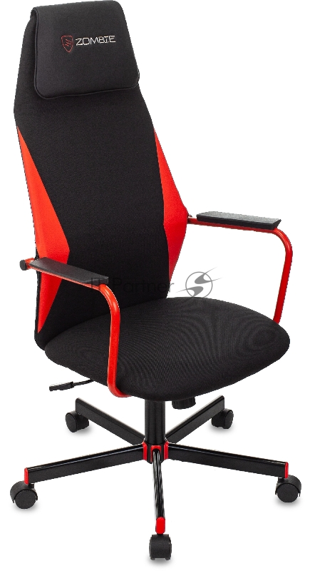 Кресло игровое Zombie ONE черный/красный сиденье черный текстиль/эко.кожа с подголов. крестов. металл