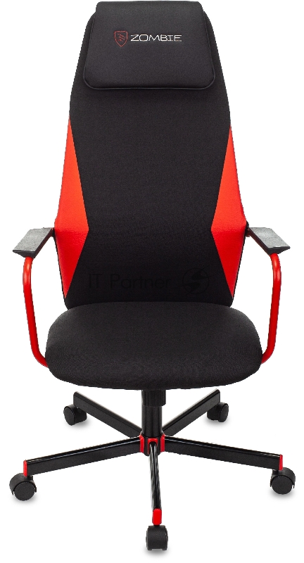 Кресло игровое Zombie ONE черный/красный сиденье черный текстиль/эко.кожа с подголов. крестов. металл