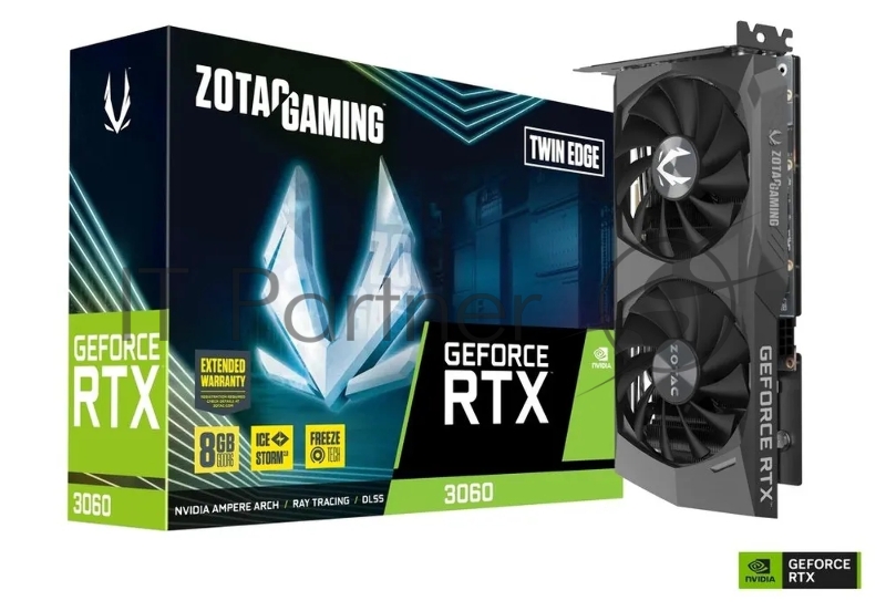 Видеокарта ZOTAC GeForce RTX 3060 Twin Edge 8GB GDDR6, 128 bit, 1777/15000, HDCP, Three DP, HDMI, Medium Pack ZT-A30630E-10M (626500)