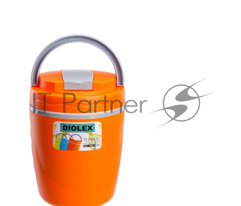 Термос Diolex DXC-1400-3-OR 1400 мл оранжевый, пищевой пластик. с колбой из нерж. стали