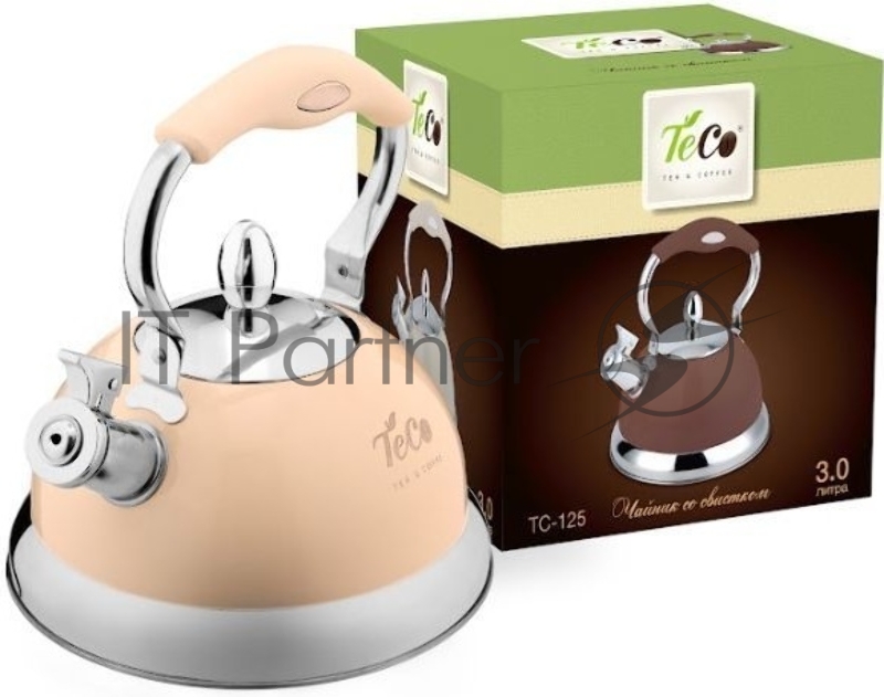 Чайник для плиты TECO TC-125-BG кремовый 3л нержавейка, со свистком