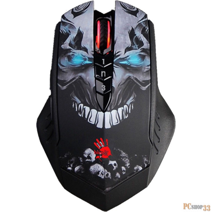 Мышь A4Tech Bloody R80 Plus Skull черный/рисунок оптическая (5000dpi) беспроводная USB (7but)