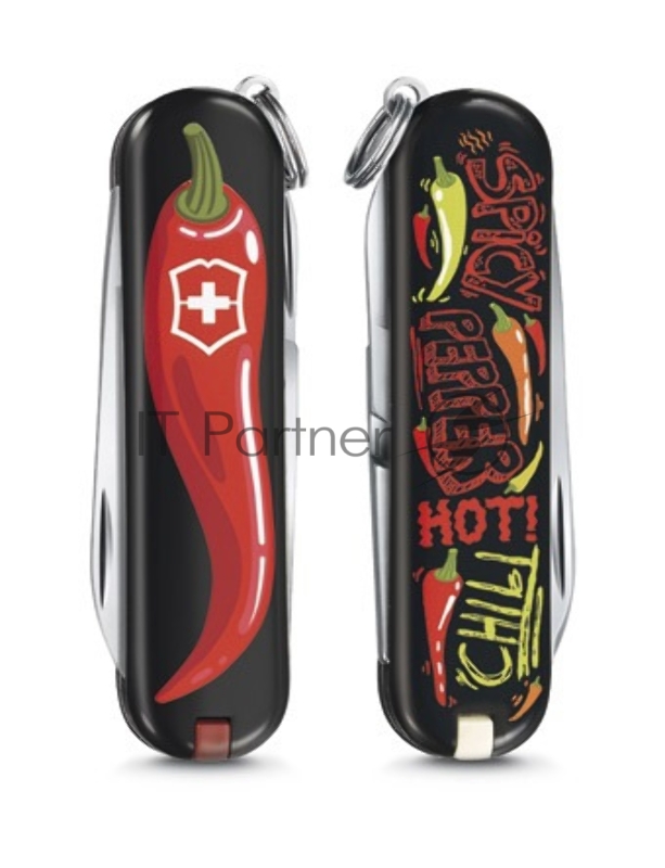 Нож перочинный Victorinox Classic LE2019 Chili Peppers (0.6223.L1904) 58мм 7функций черный/красный подар.коробка