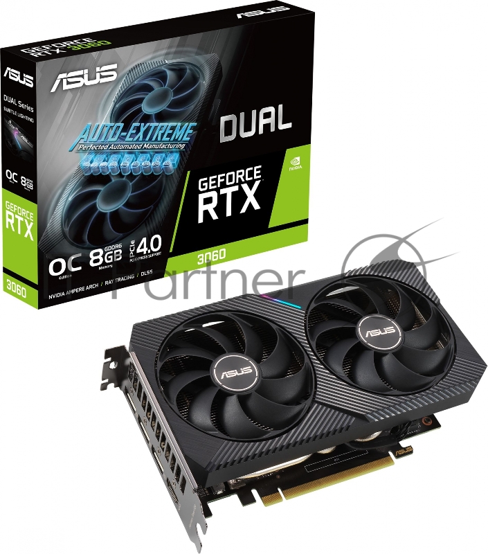 Видеокарта Asus PCI-E 4.0 DUAL-RTX3060-O8G NVIDIA GeForce RTX 3060 8192Mb 192 GDDR6 1837/15000 HDMIx1 DPx3 HDCP Ret