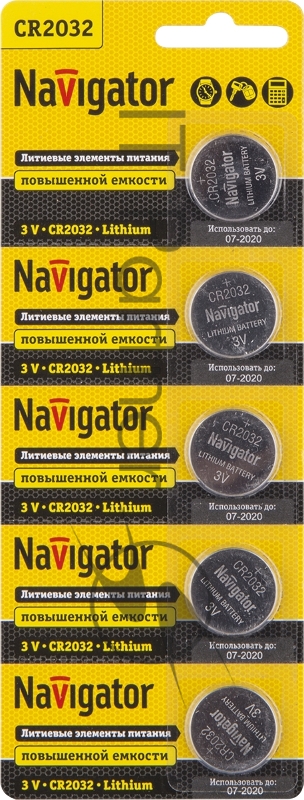 Элемент питания литиевый CR2032 94 765 NBT-CR2032-BP5 (блист.5шт) Navigator 94765