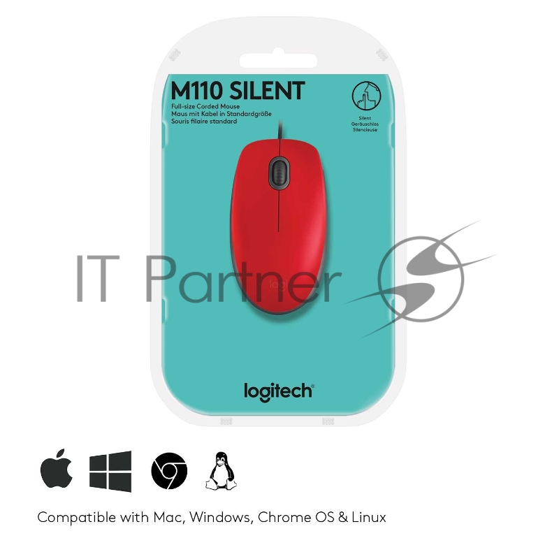 Мышь Logitech Mouse M110 Silent USB Red Ret