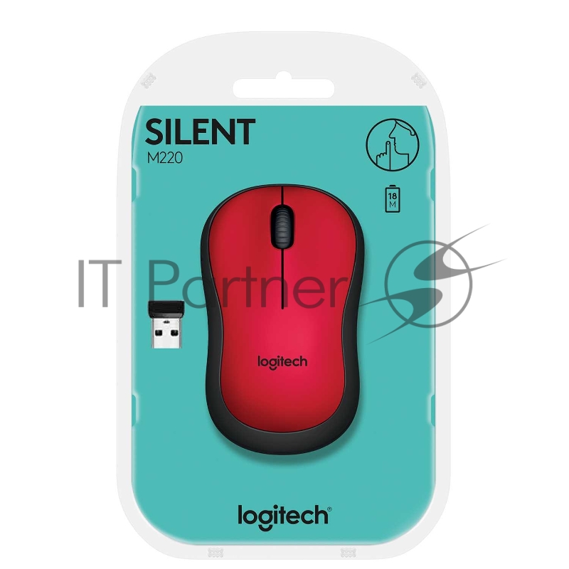 Мышь Logitech M220 Silent красный оптическая (1000dpi) беспроводная USB (2but)
