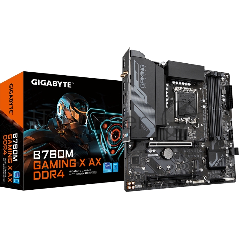 Материнская плата Gigabyte B760M G X AX DDR4 {Socket 1700, Intel®B760, 4xDDR4-3200, HDMI+DP+DP, 1xPCI-Ex16, 2xPCI-Ex1, 4xSATA3(RAID 0/1/5/10), 2xM.2, 8Ch Audio, GLan, WiFi, (2+4)xUSB2.0, (3+2)xUSB3.2, (1+0)xUSB3}