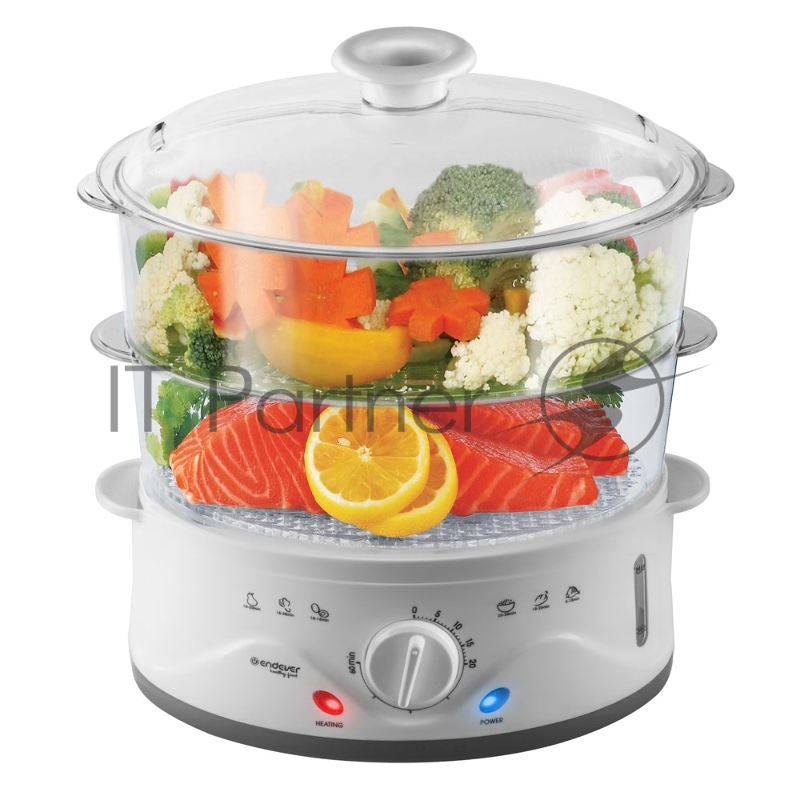 Пароварка электрическая Endever Vita-176, белый, мощность 1000 Вт, объем 5,5 л, таймер 60 минут, двойная защита, 4 шт./уп.