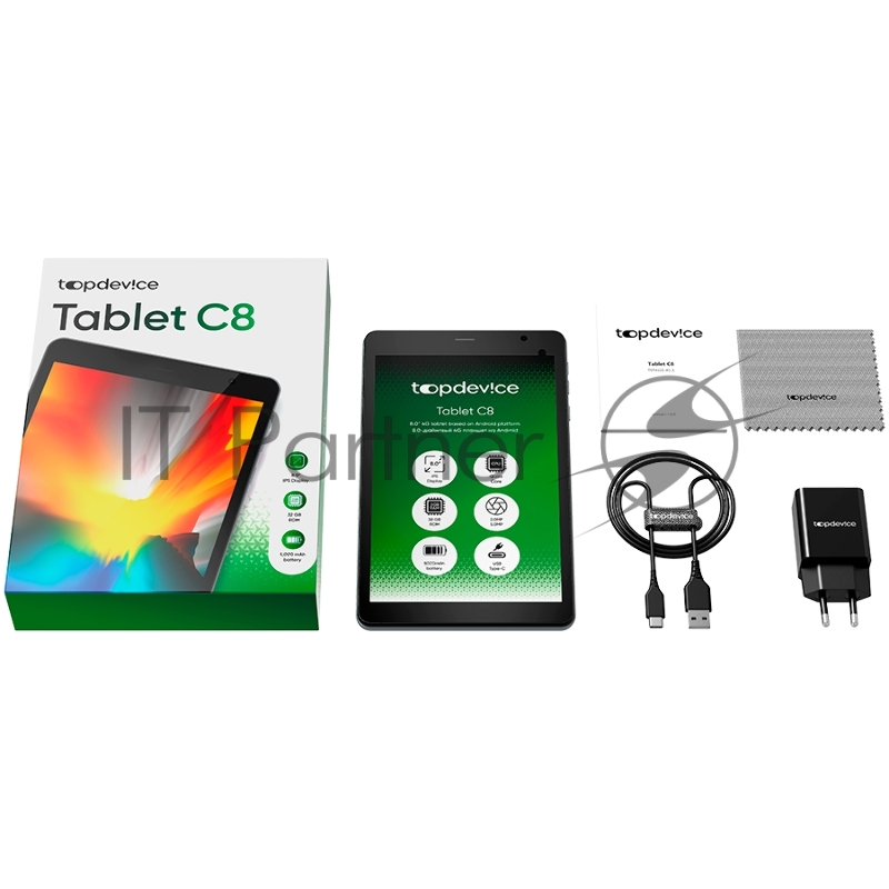 Планшет Topdevice Tablet C8, 8 (800x1280) IPS, HMS Android 11, up to 2.0GHz 4-core Unisoc Tiger T310, 3/32GB, 4G, GPS, BT 5.0, WiFi, USB Type-C, microSD card slot, Single SIM card, call function, 2.0MP front cam + 5.0MP rear cam, 5000mAh bat, grey