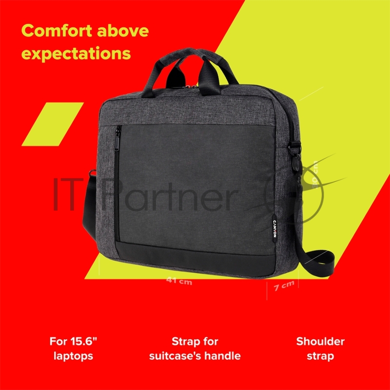Сумка CANYON B-5, Laptop bag for 15.6 inch410MM x300MM x 70MMDark GreyExterior materials: 100% PolyesterInner materials:100% Polyester