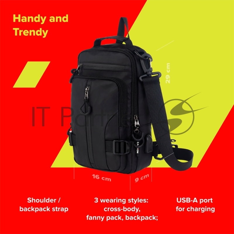 Сумка CANYON CB-1, fanny pack 290MM x160MM x90MMBlackExterior materials: 100% PolyesterInner materials:100% Polyester