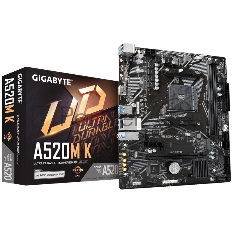 Материнская плата Gigabyte A520M K, Socket AM4, AMD A520, 2xDDR4-3200, HDMI, 1xPCI-Ex16, 1xPCI-Ex1, 4xSATA3(RAID 0/1/10), 1xM.2, 8 Ch Audio, GLan, (2+4)xUSB2.0, (4+2)xUSB3.2, 1xPS/2, mATX, RTL