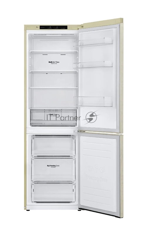 Холодильник LG Electronics 1860x595x68.2, холодильная камера 247 л, морозильная камера 127 л, Total No Frost, инверторный мотор, нижняя морозильная камера, бежевый