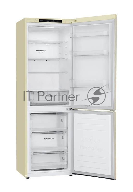 Холодильник LG Electronics 1860x595x68.2, холодильная камера 247 л, морозильная камера 127 л, Total No Frost, инверторный мотор, нижняя морозильная камера, бежевый