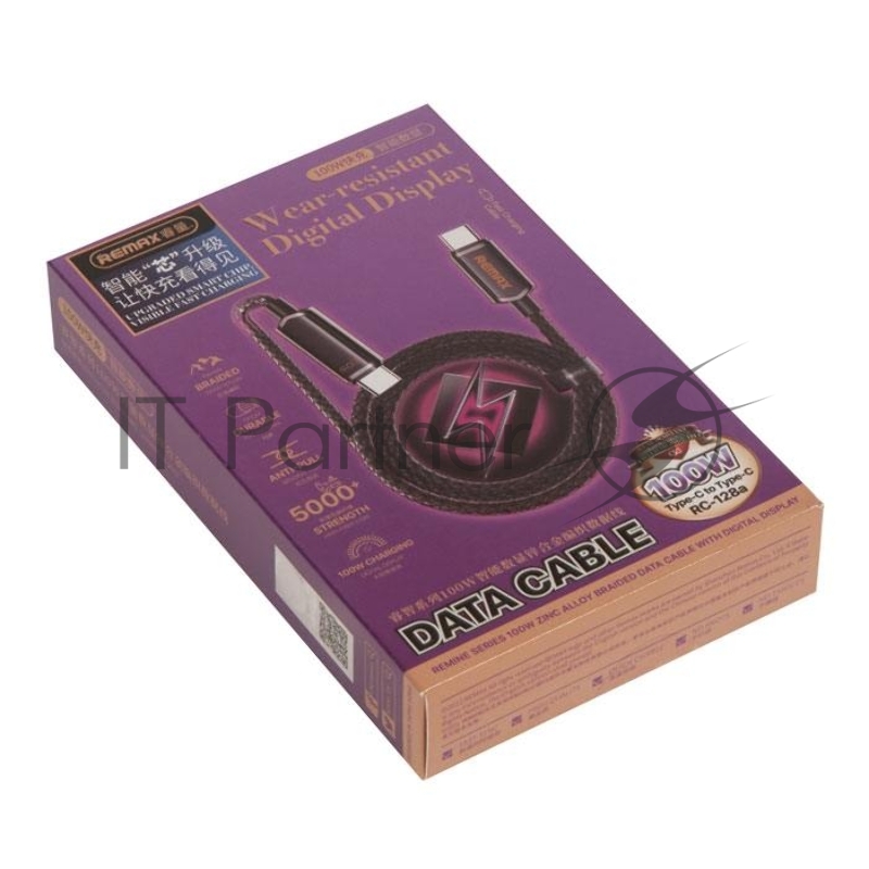 Кабель Type-C REMAX RC-128a REMINE Series with Digital Display Type-C, PD 100W, длина 1.2м, черный