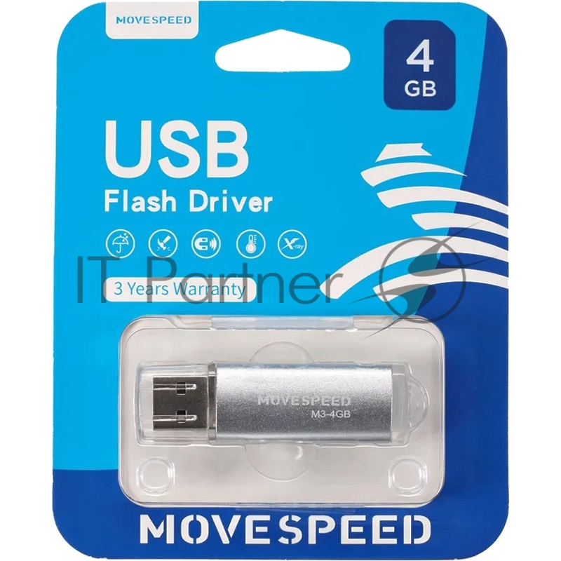Накопитель USB2.0 4GB Move Speed M3 серебро