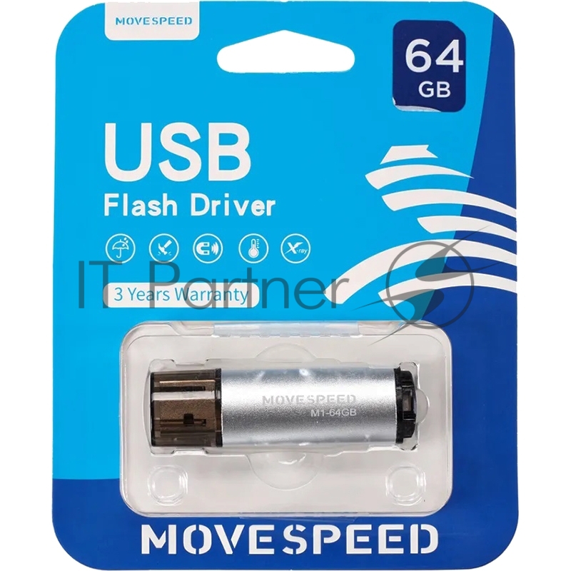 Накопитель USB2.0 64GB Move Speed M1 серебро
