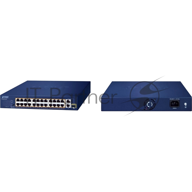 Коммутатор PLANET 24-Port 10/100TX 802.3at PoE + 2-Port 10/100/1000T + 1-Port shared 1000X SFP Unmanaged Gigabit Ethernet Switch (185W PoE Budget, Standard/VLAN/Extend mode, supports PD alive check, desktop size with rackmount kit)