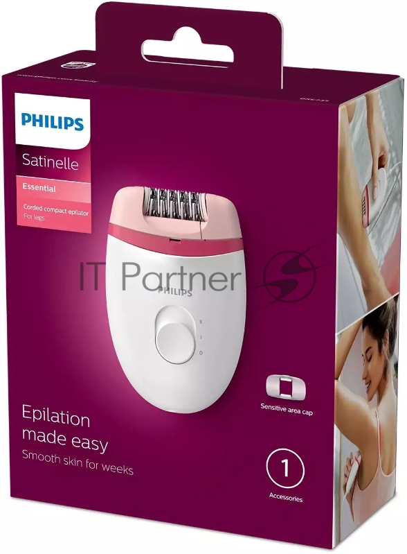 Эпилятор Philips BRE235/00 скор.:2 насад.:1 от электр.сети белый/розовый