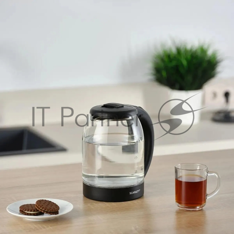 Чайник Scarlett SC-EK27G90 (черный) Мощность, Вт: 1800 Объем, л: 1.7 Способ открывания крышки: Традиционная система открытия крышки Индикатор уровня воды: Шкала Отсек для хранения электрошнура: Да Материал корпуса: Стекло Вид нагревательного элемента