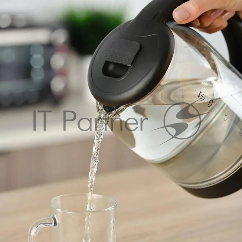 Чайник Scarlett SC-EK27G90 (черный) Мощность, Вт: 1800 Объем, л: 1.7 Способ открывания крышки: Традиционная система открытия крышки Индикатор уровня воды: Шкала Отсек для хранения электрошнура: Да Материал корпуса: Стекло Вид нагревательного элемента