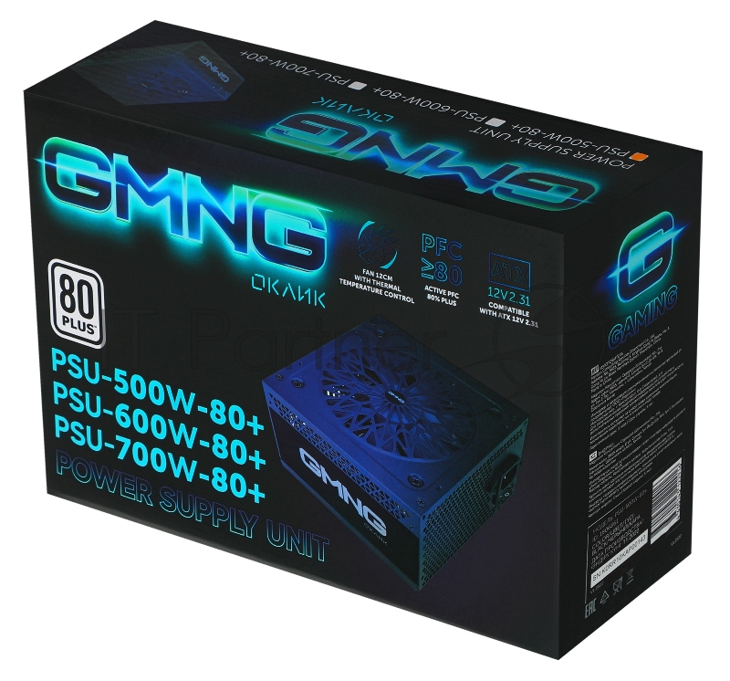 Блок питания Оклик ATX 500W GMNG PSU-500W-80+ 80 PLUS WHITE (24+4+4pin) APFC 120mm fan 5xSATA RTL