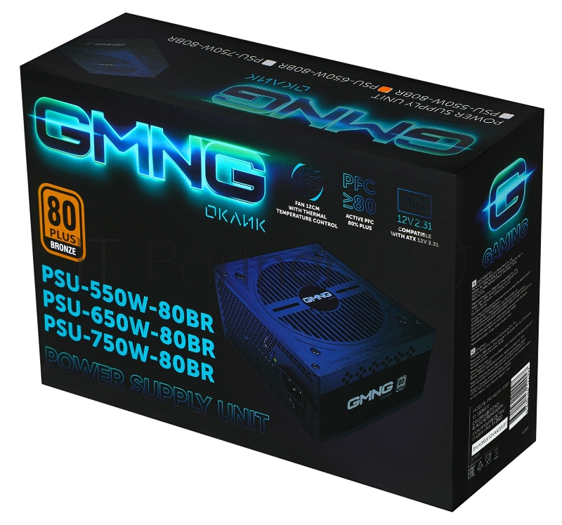 Блок питания Оклик ATX 650W GMNG PSU-650W-80BR 80+ bronze (24+4+4pin) APFC 120mm fan 6xSATA RTL