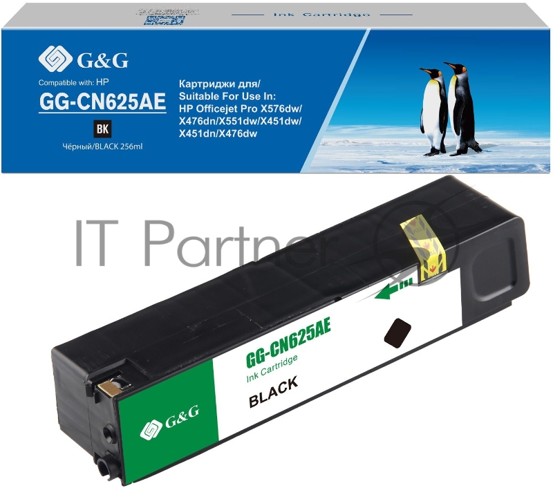 Картридж струйный G&G GG-CN625AE черный (256мл) для HP Officejet Pro X576dw/X476dn/X551dw/X451dw