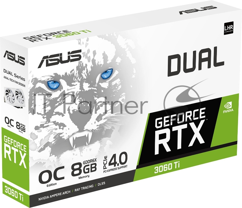 Видеокарта Asus PCI-E 4.0 DUAL-RTX3060TI-O8GD6X-WHITE NVIDIA GeForce RTX 3060Ti 8192Mb 256 GDDR6X 1710/19000 HDMIx1 DPx3 HDCP Ret