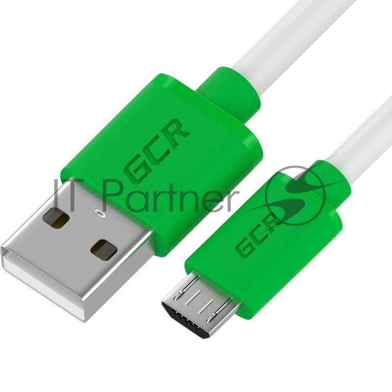 Кабель GCR QC 0.3m MicroUSB, быстрая зарядка, белый TPE, зеленые коннекторы, 28/22 AWG, GCR-53281