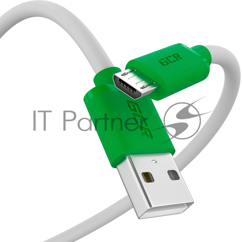 Кабель GCR QC 0.3m MicroUSB, быстрая зарядка, белый TPE, зеленые коннекторы, 28/22 AWG, GCR-53281