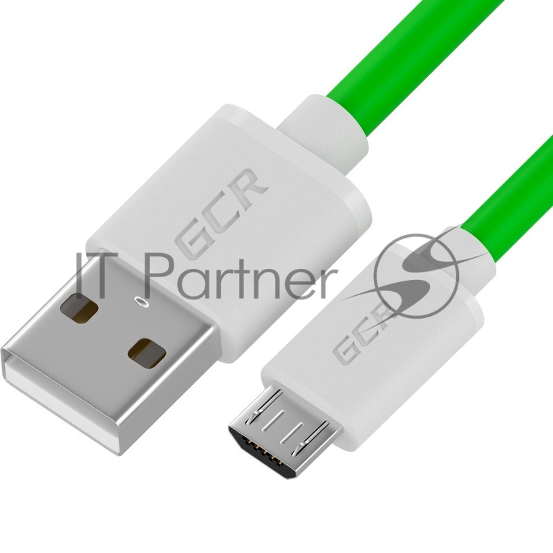 Кабель GCR QC 0.3m MicroUSB, быстрая зарядка, зеленый TPE, белые коннекторы, 28/22 AWG, GCR-53282